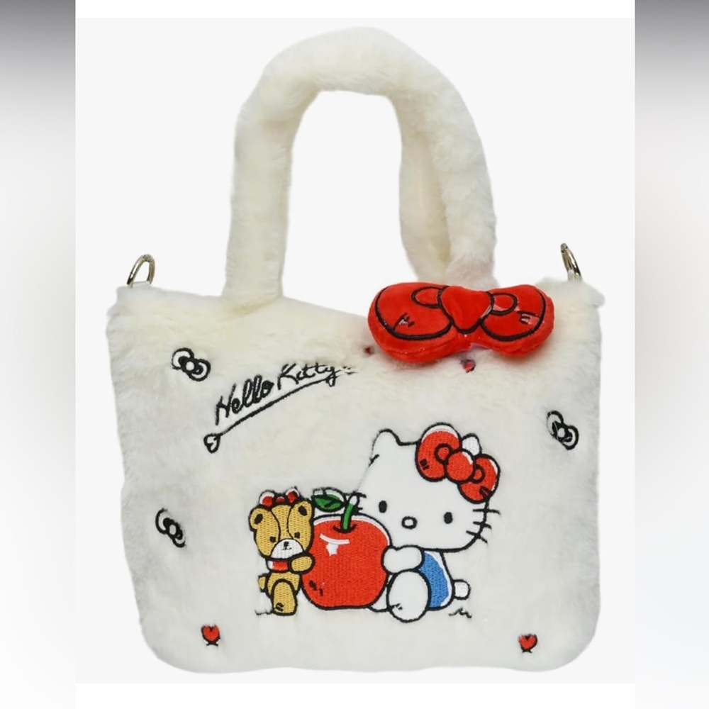 Hello Kitty Plush Crossbody Bag with Adjustable Shoulder Strap